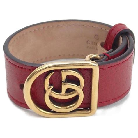 gucci red leather bracelet|Gucci leather cuff bracelet.